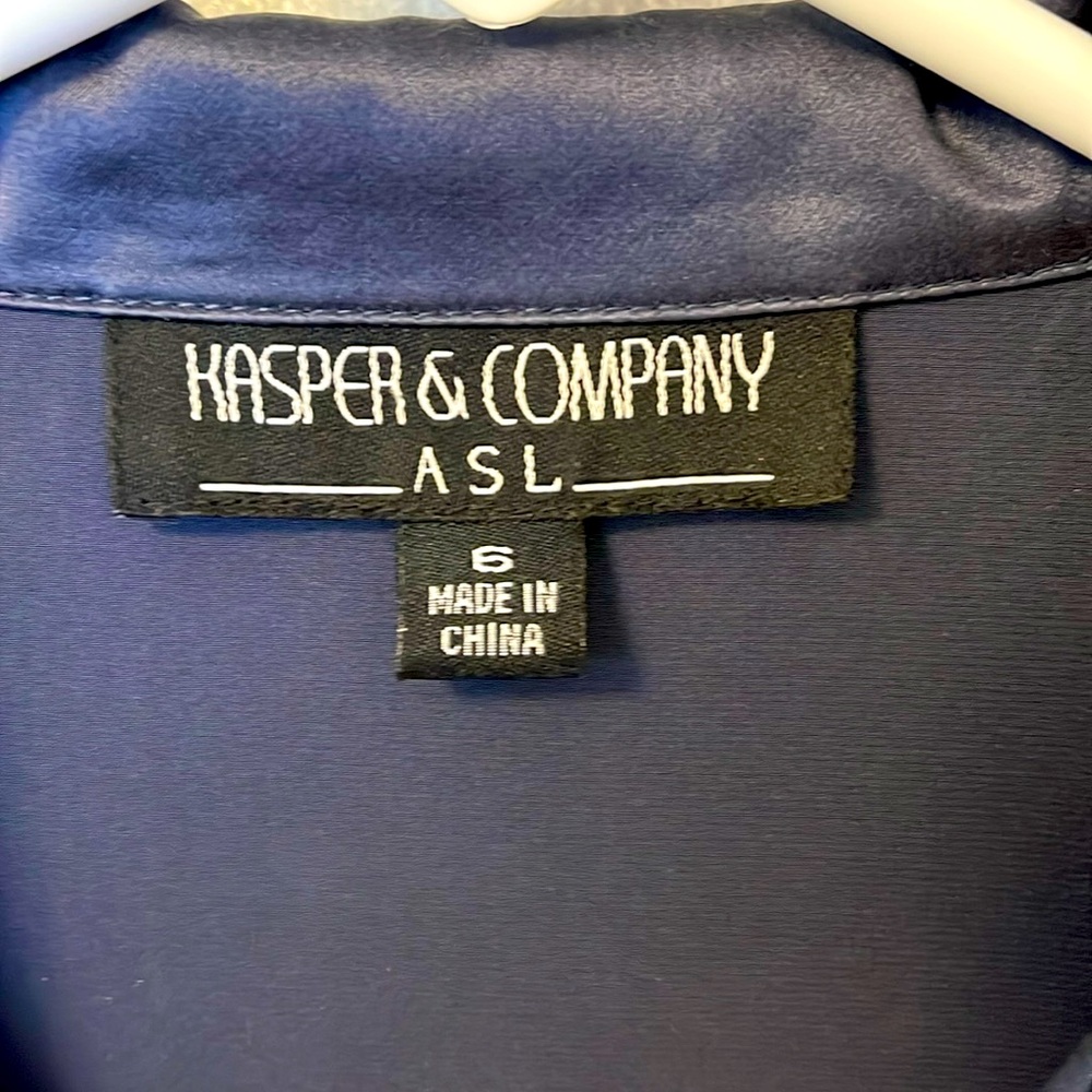 Beautiful Navy Blue Kasper silky blouse.